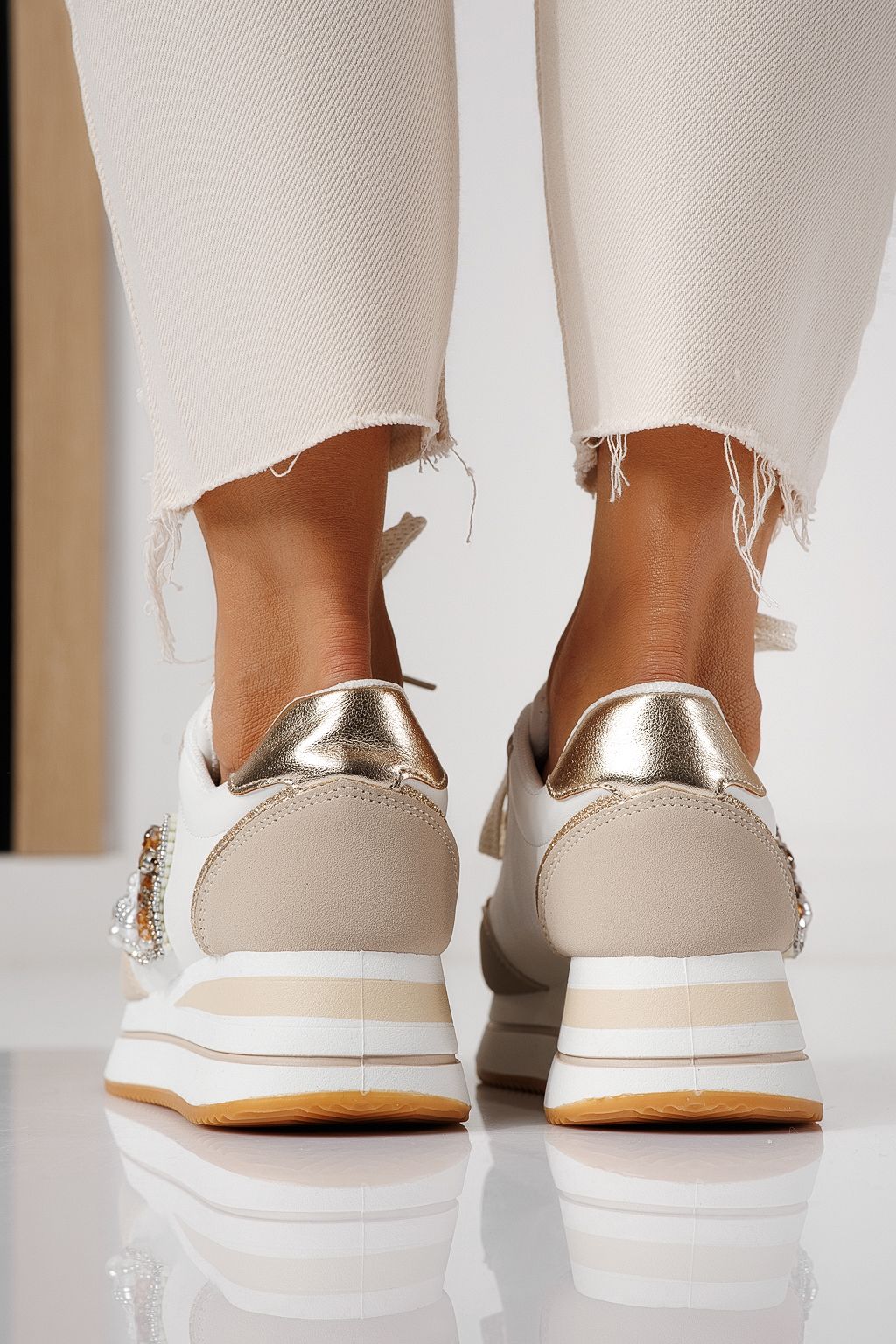 Дамски маратонки бежови от еко кожа Kayla #24140