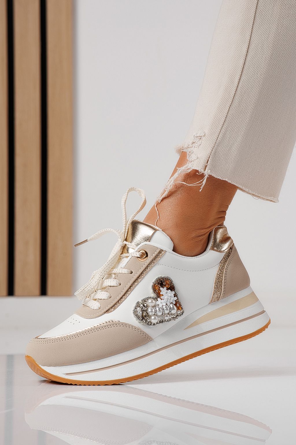 Дамски маратонки бежови от еко кожа Kayla #24140