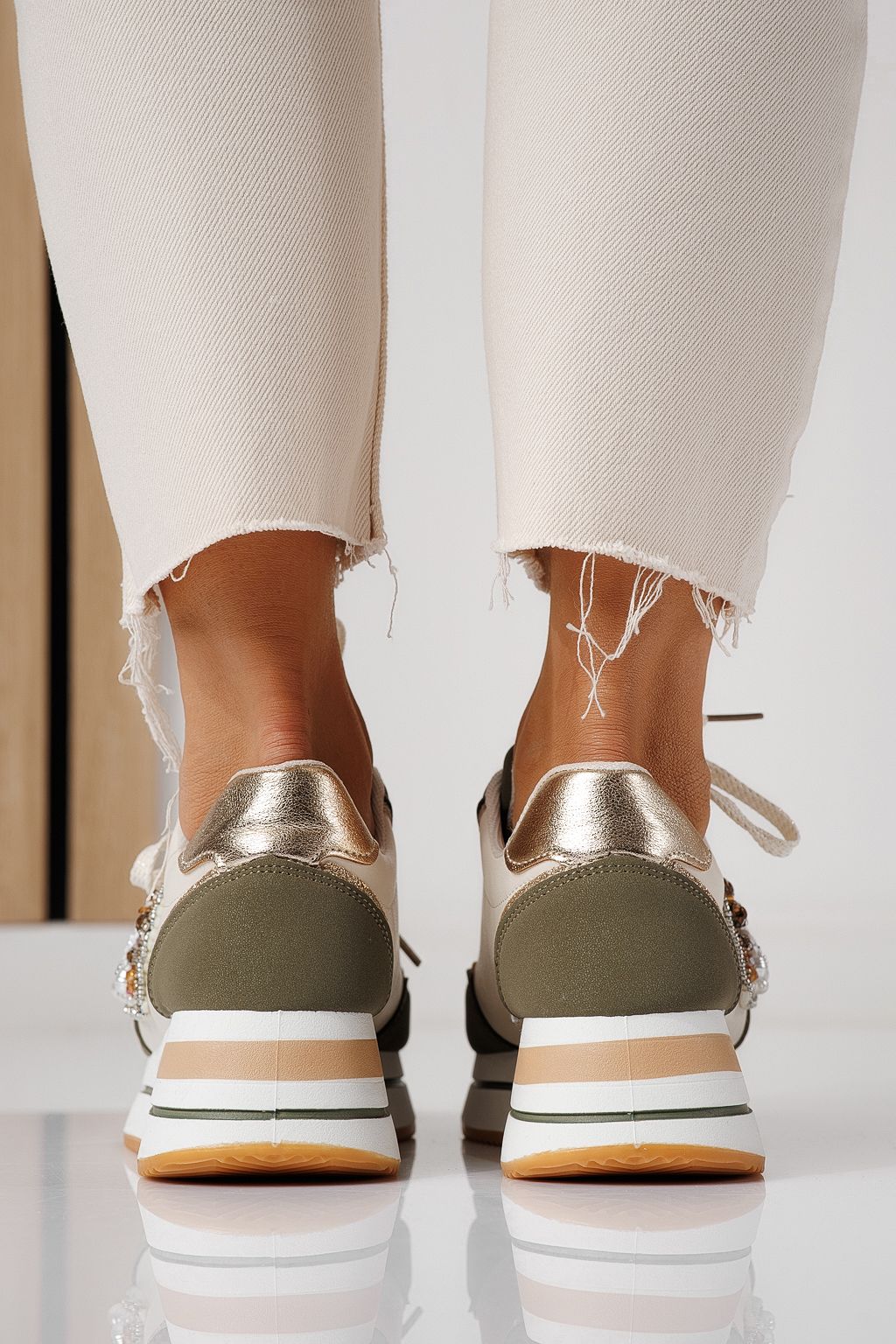 Дамски маратонки зелени от еко кожа Kayla #24141