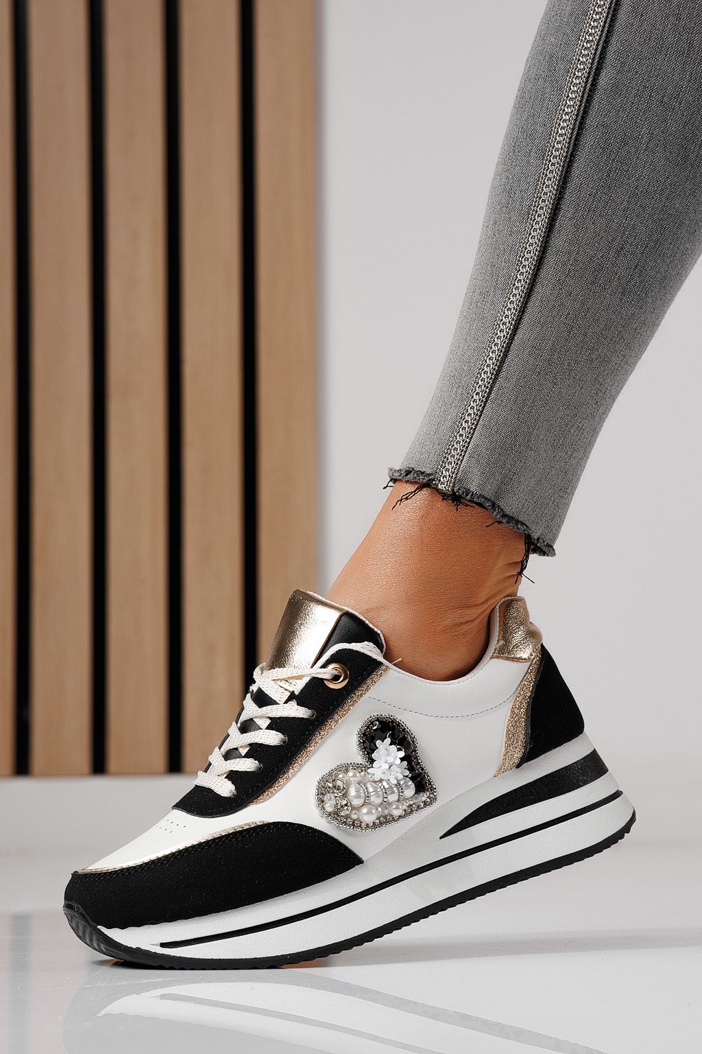 Дамски маратонки черни от еко кожа Kayla #24142