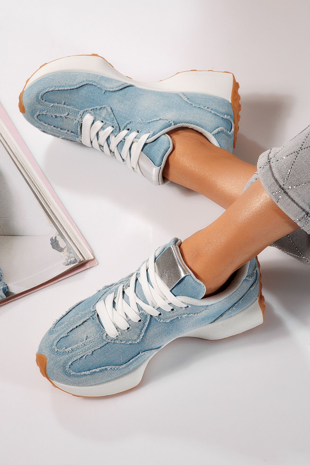 Дамски маратонки сини от еко кожа Clare #24295