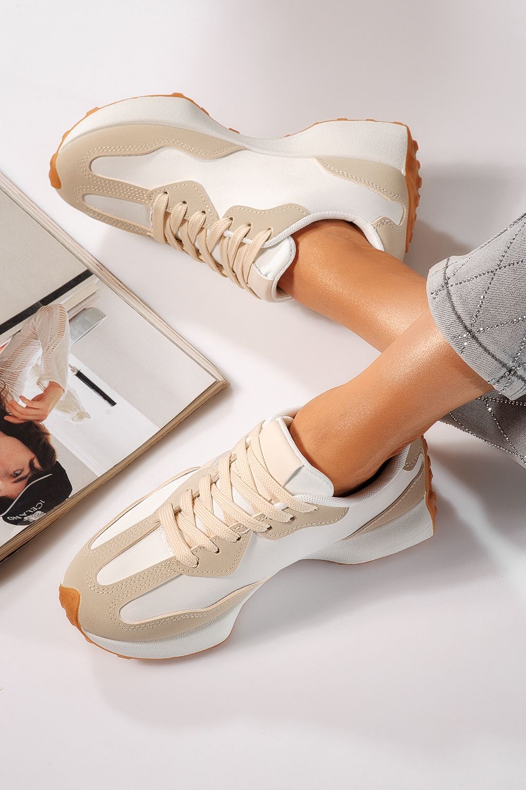 Дамски маратонки бежови от еко кожа Clare #24296