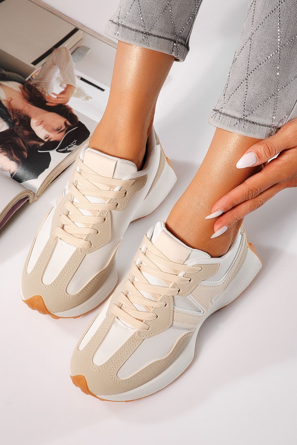 Дамски маратонки бежови от еко кожа Clare #24296