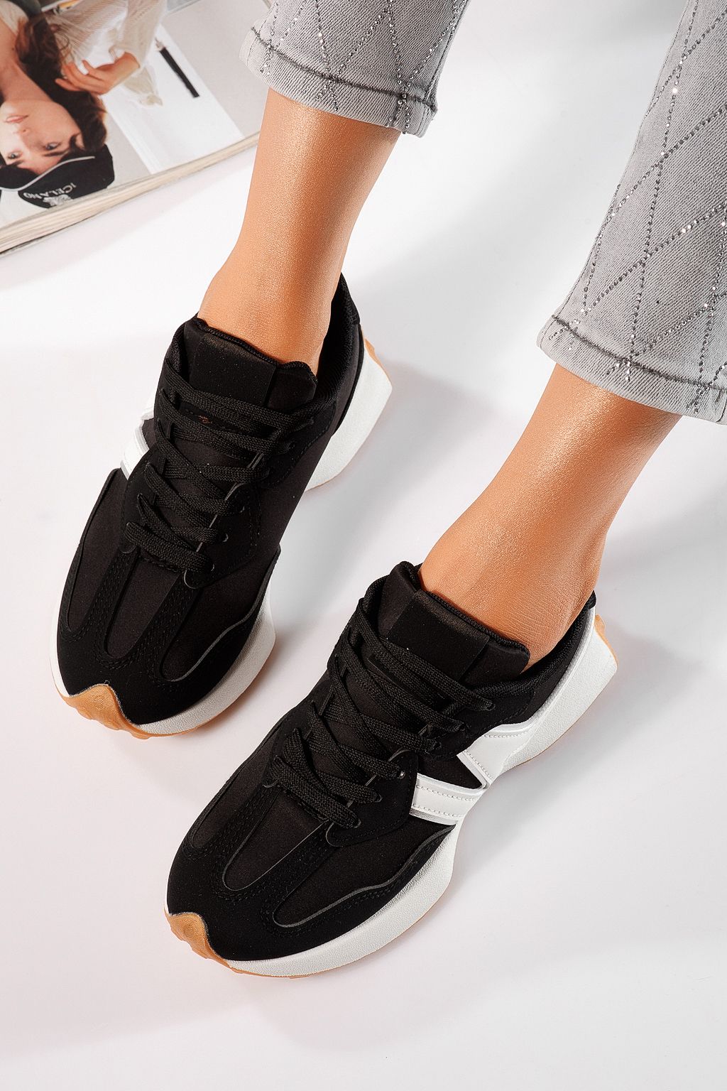 Дамски маратонки черни от еко кожа Clare #24297