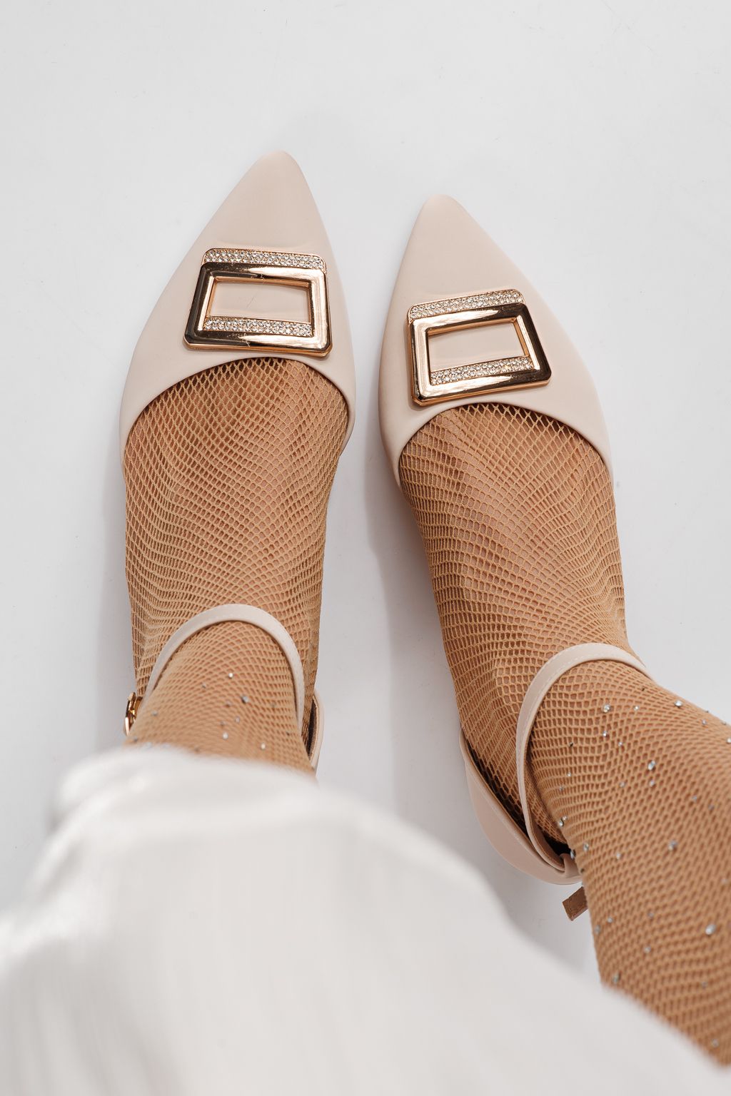 Дамски обувки с ток бежови от еко кожа Adina #24244