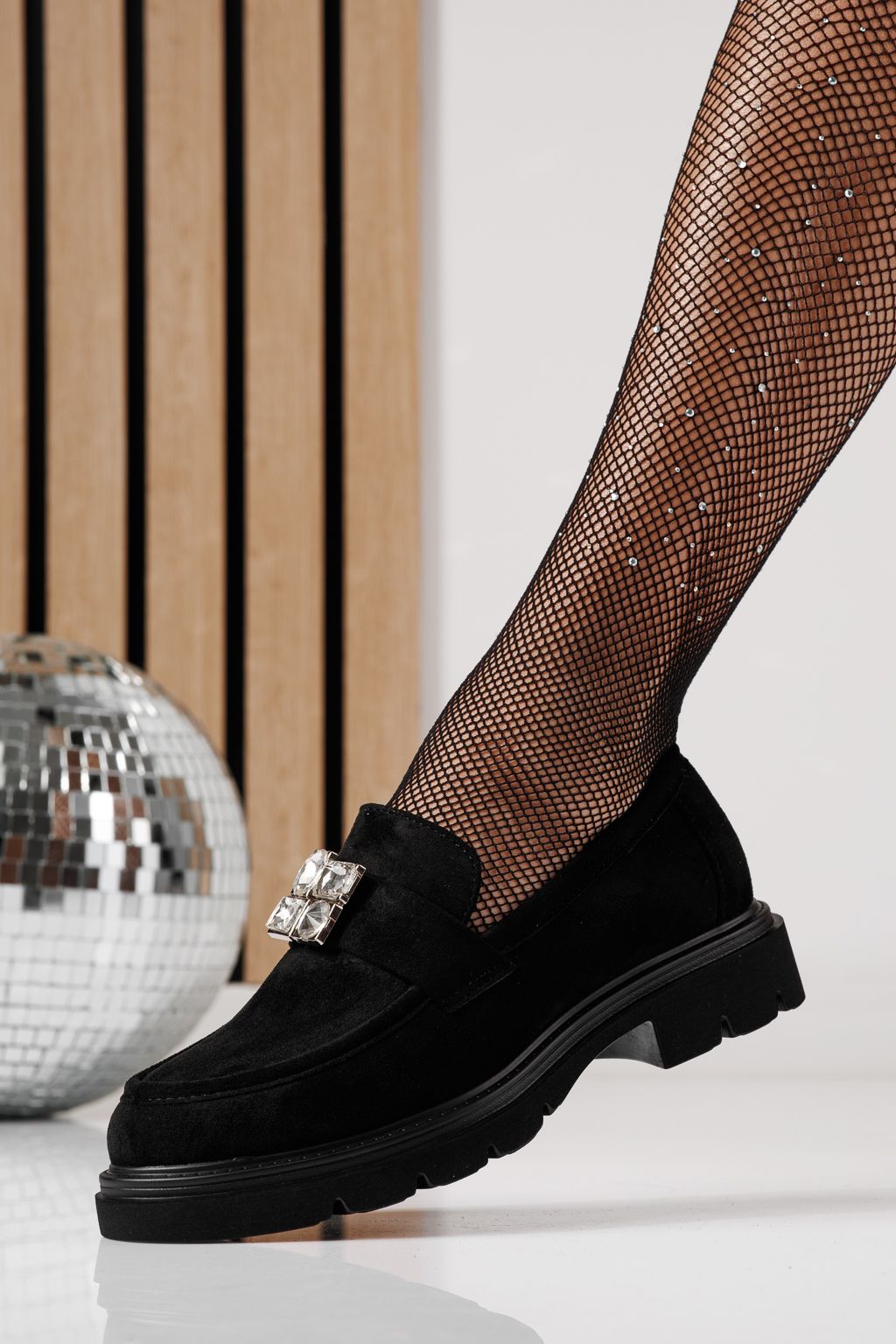 Всекидневни дамски обувки черни от обърната еко кожа Zina #24282