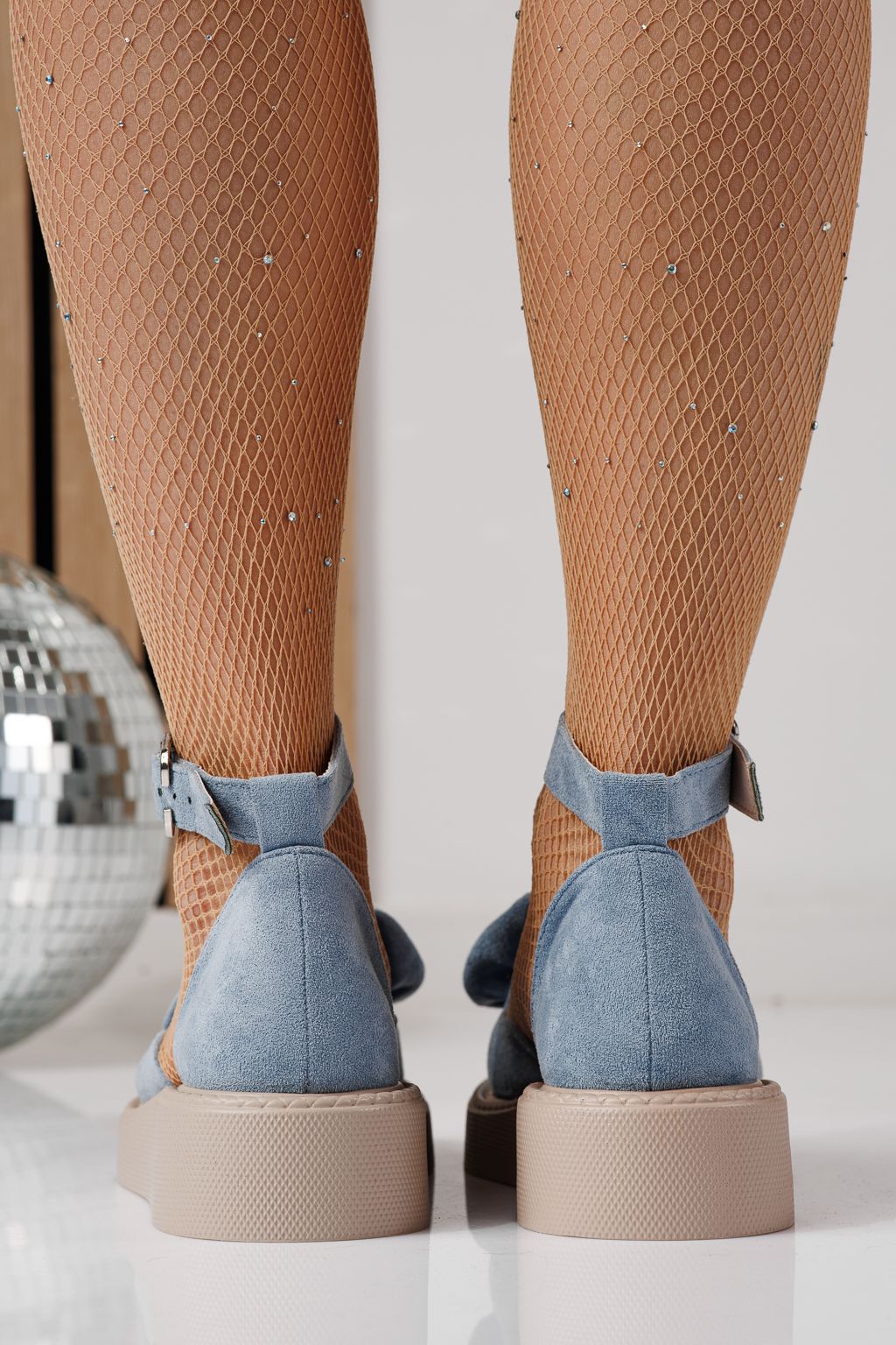 Дамски сини ежедневни обувки от еко кожа и велур Adina #24218