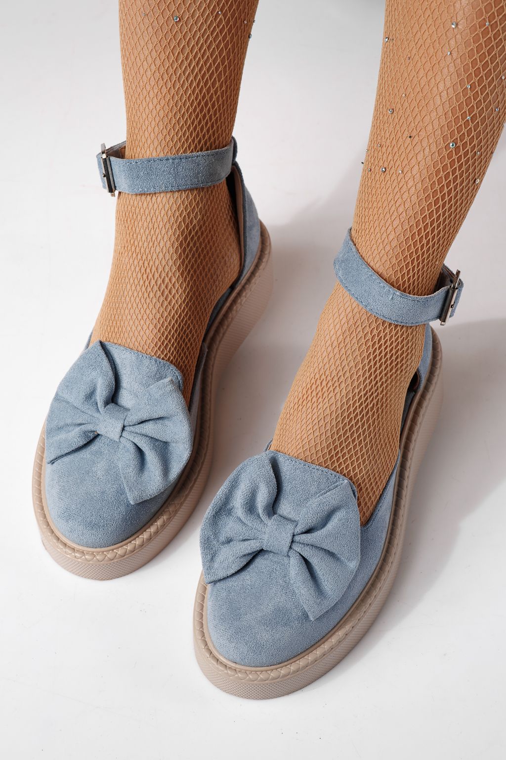 Дамски сини ежедневни обувки от еко кожа и велур Adina #24218