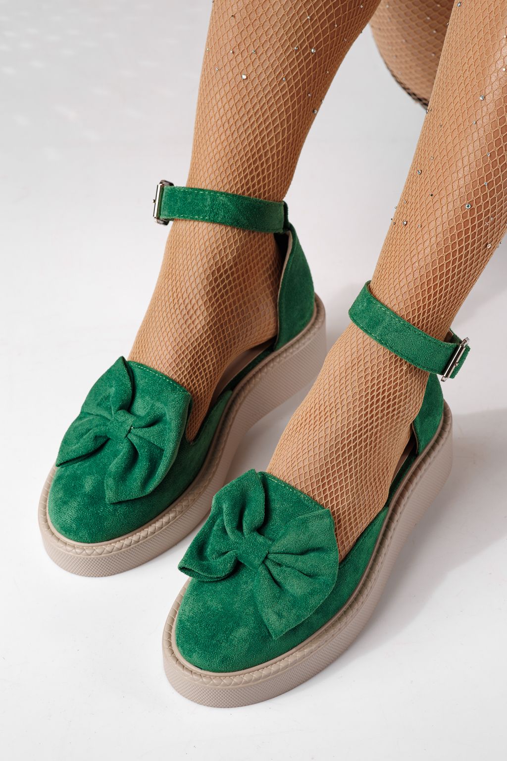 Дамски зелени ежедневни обувки от еко кожа и велур Adina #24217