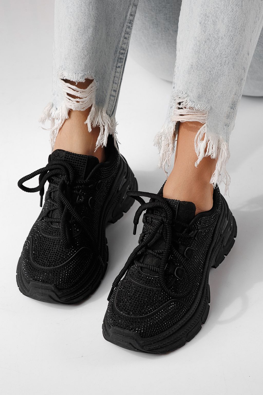 Дамски маратонки черни от текстилен материал Eliza #24307