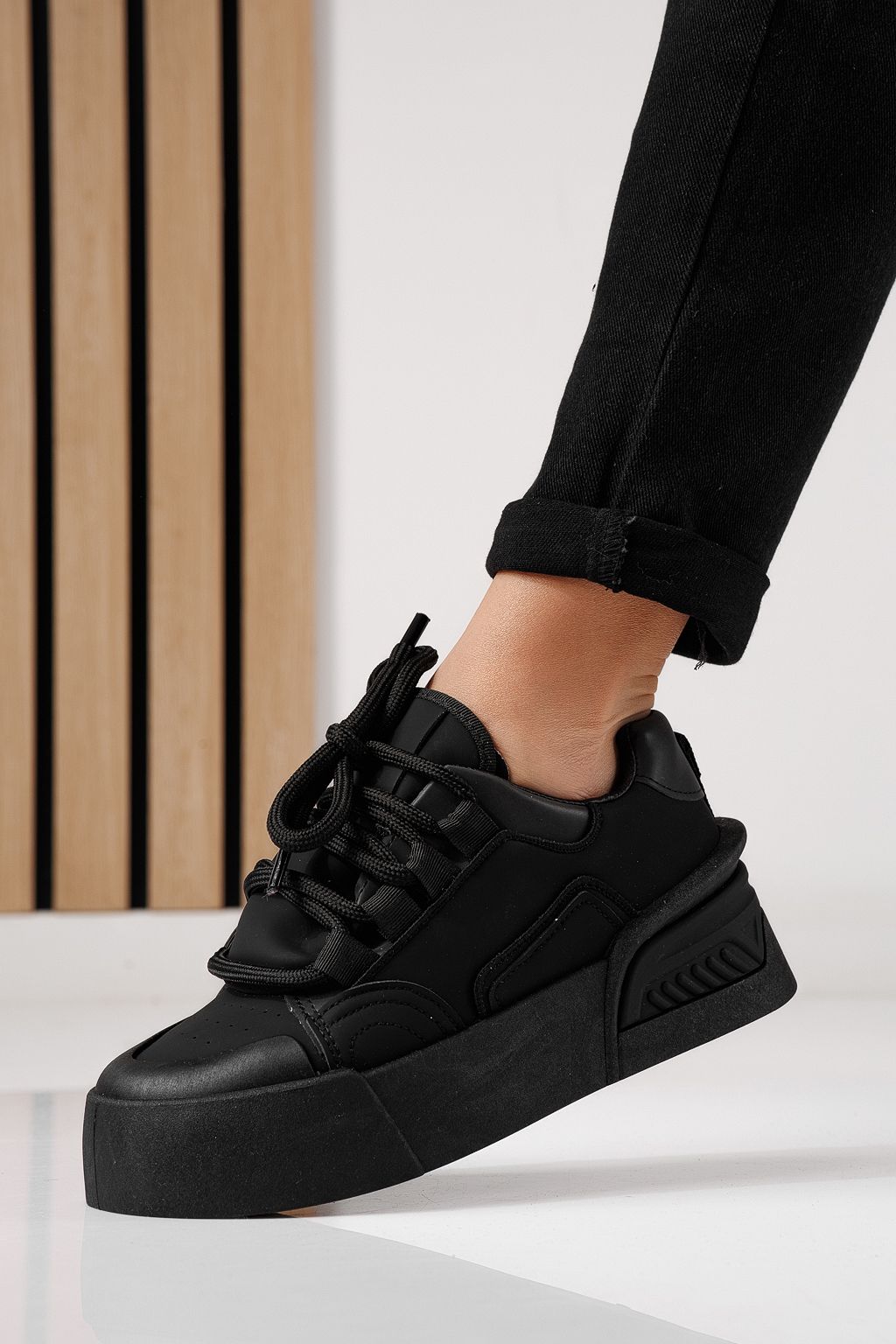 Дамски маратонки черни от еко кожа Corina #24293