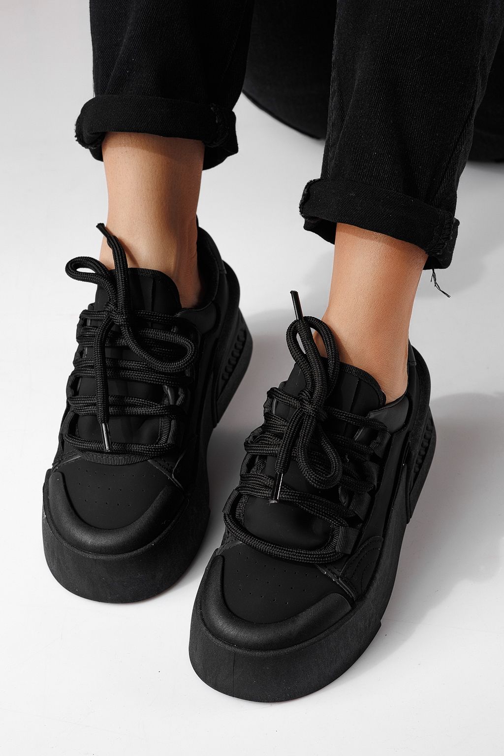 Дамски маратонки черни от еко кожа Corina #24293