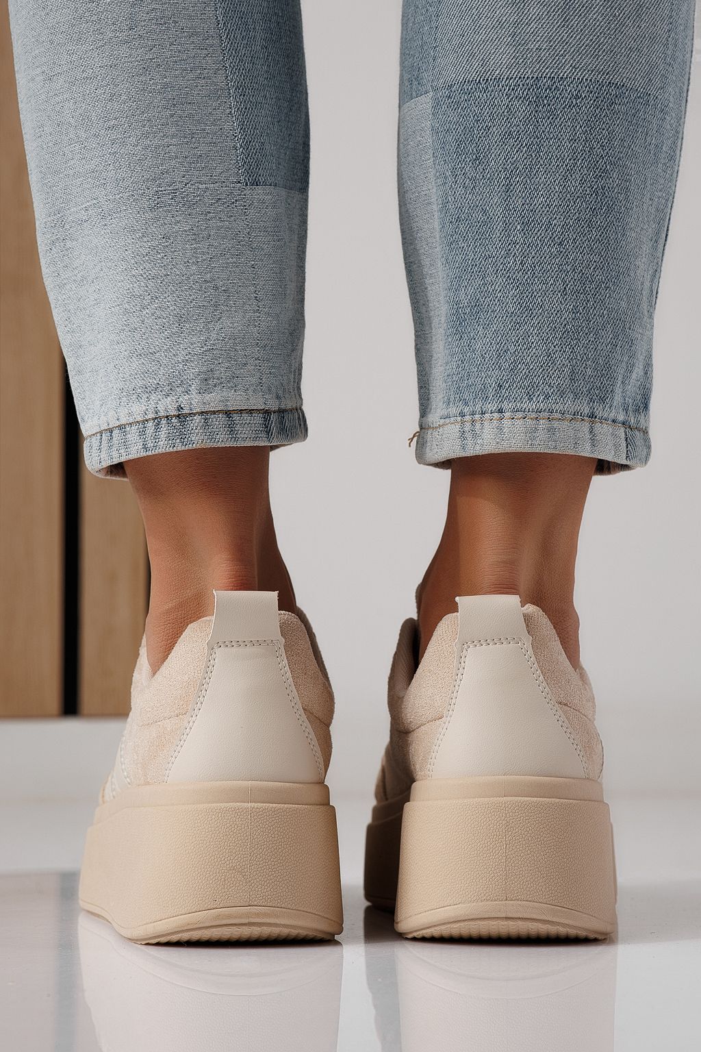 Дамски маратонки бежови от обърната еко кожа Diana #24302