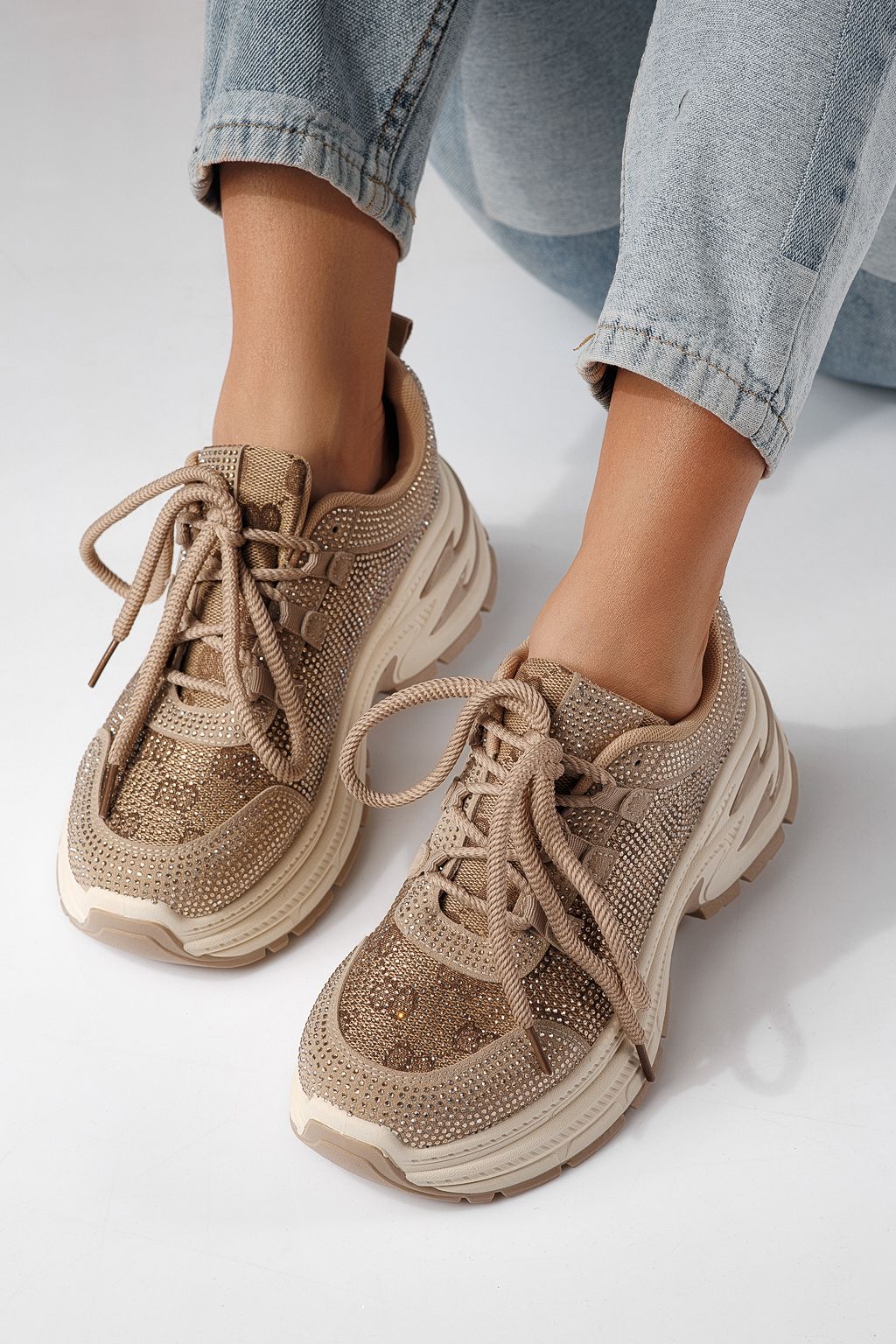 Дамски маратонки каки от текстилен материал Eliza #24309