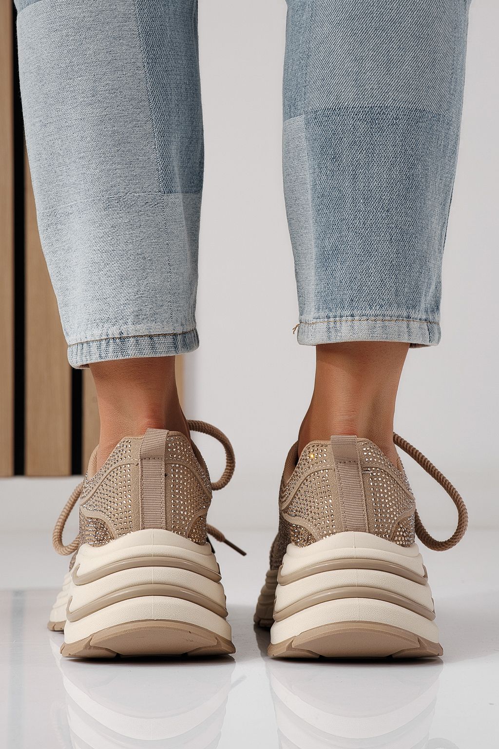 Дамски маратонки каки от текстилен материал Eliza #24309