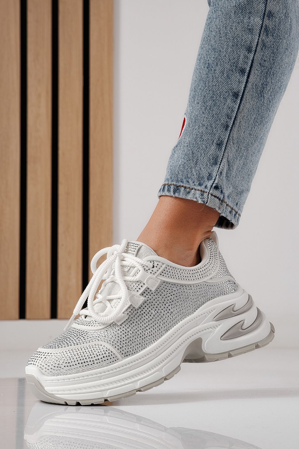 Дамски маратонки бели от текстилен материал Eliza #24308