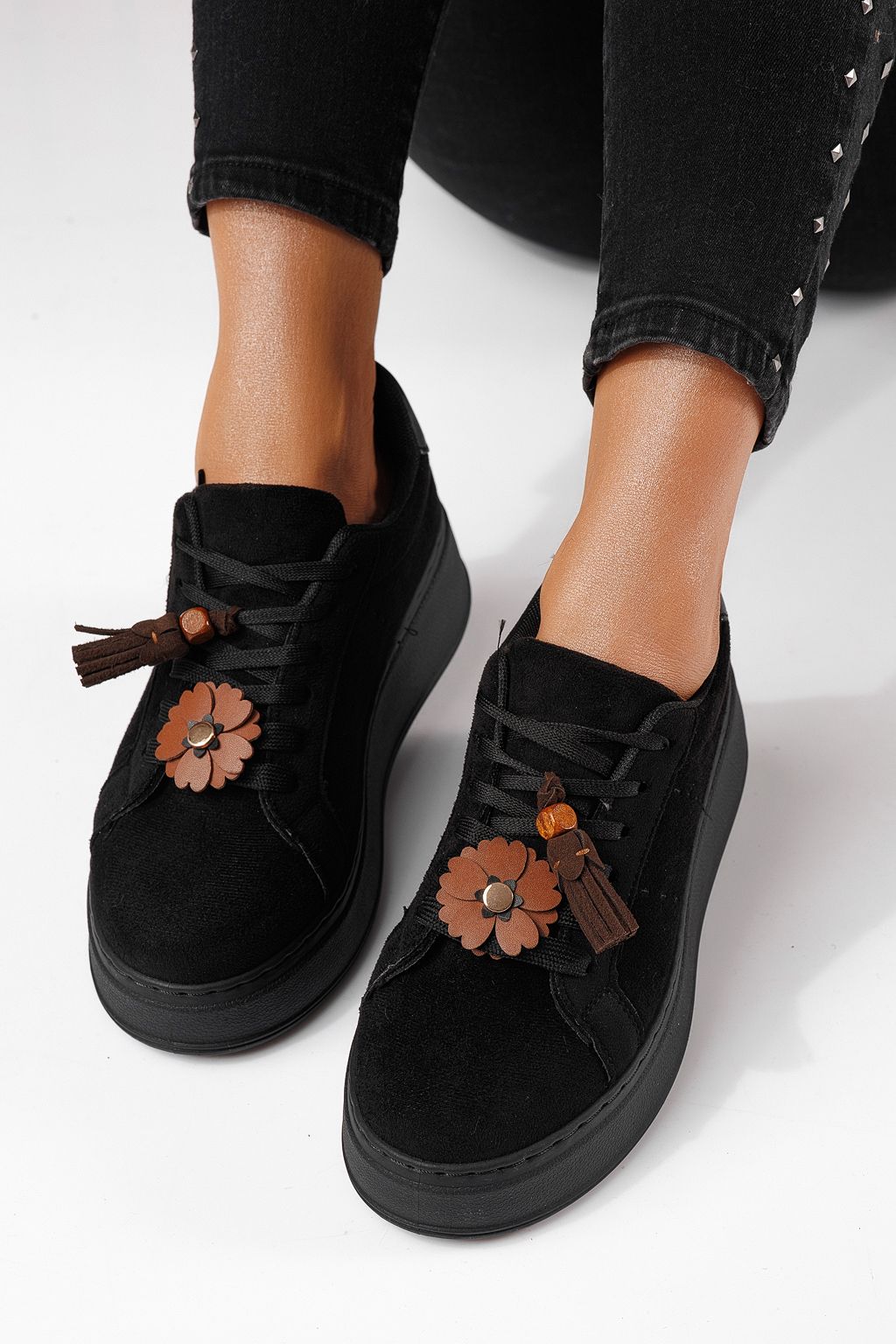 Дамски маратонки черни от еко кожа Aliss #24314