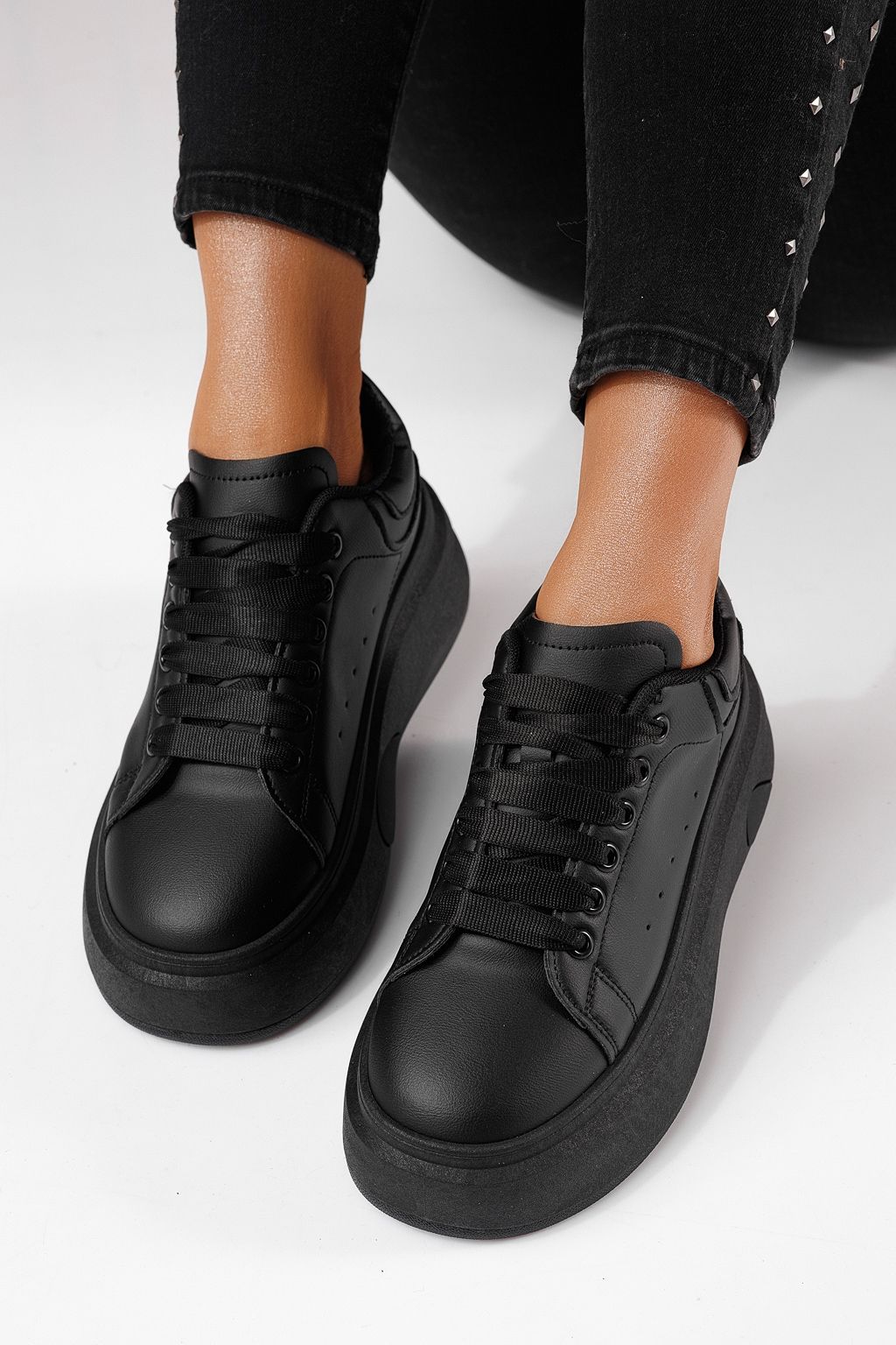 Дамски маратонки черни от еко кожа Anca #24287