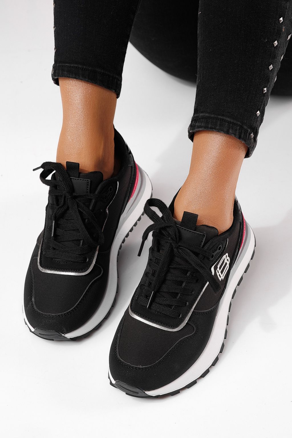 Дамски маратонки черни от текстилен материал Ava #24321