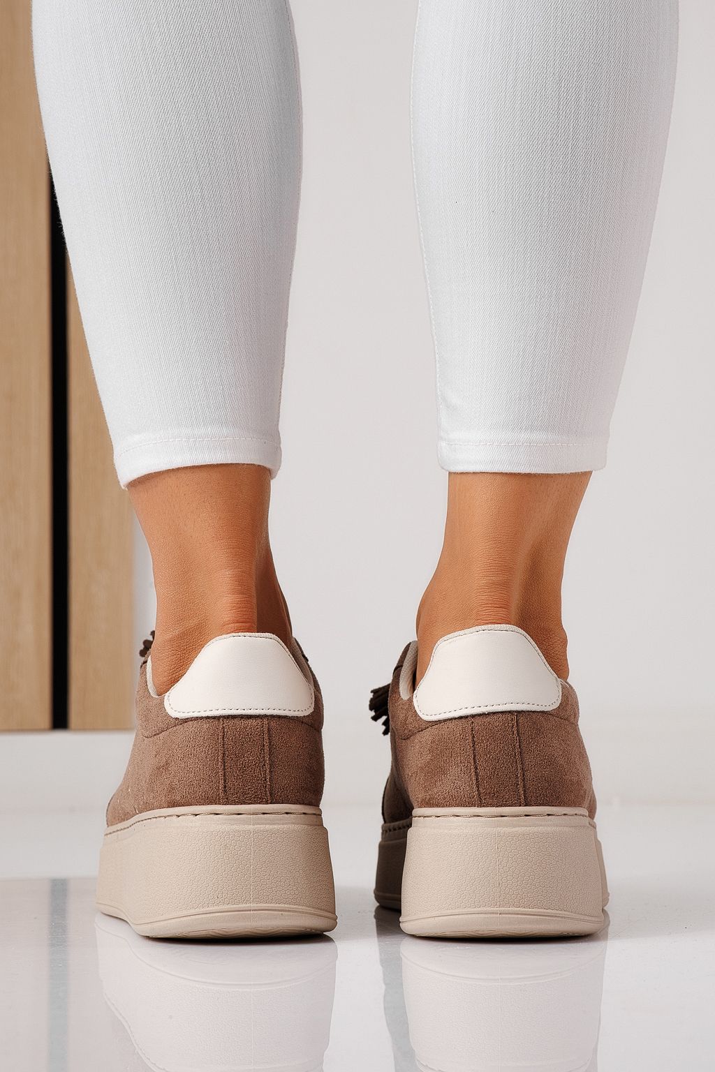 Дамски маратонки кафяви от обърната еко кожа Aliss #24315