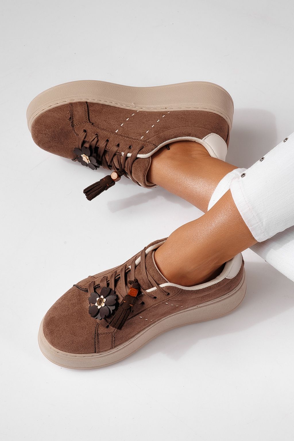 Дамски маратонки кафяви от обърната еко кожа Aliss #24315