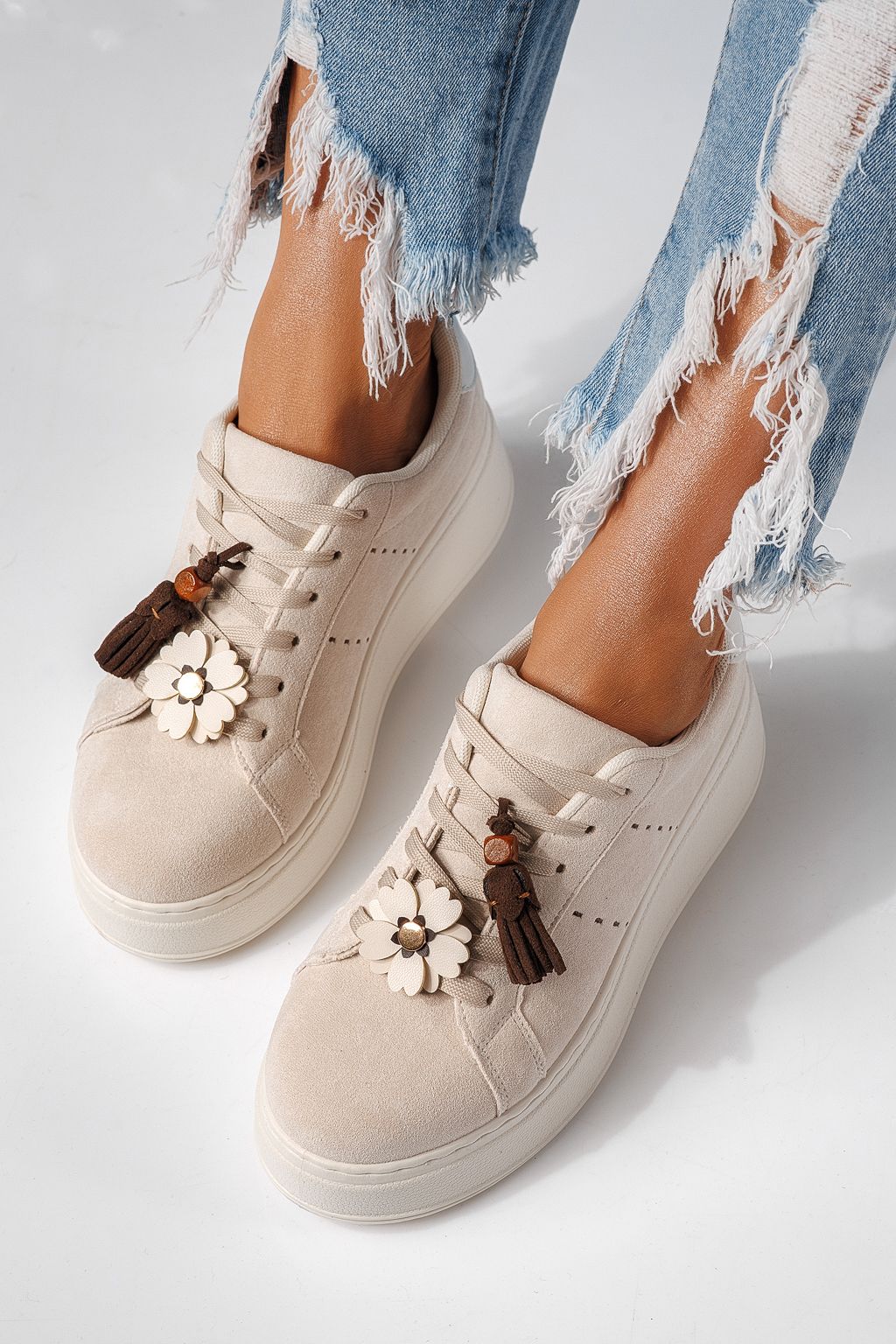 Дамски маратонки бежови от еко кожа Aliss #24316