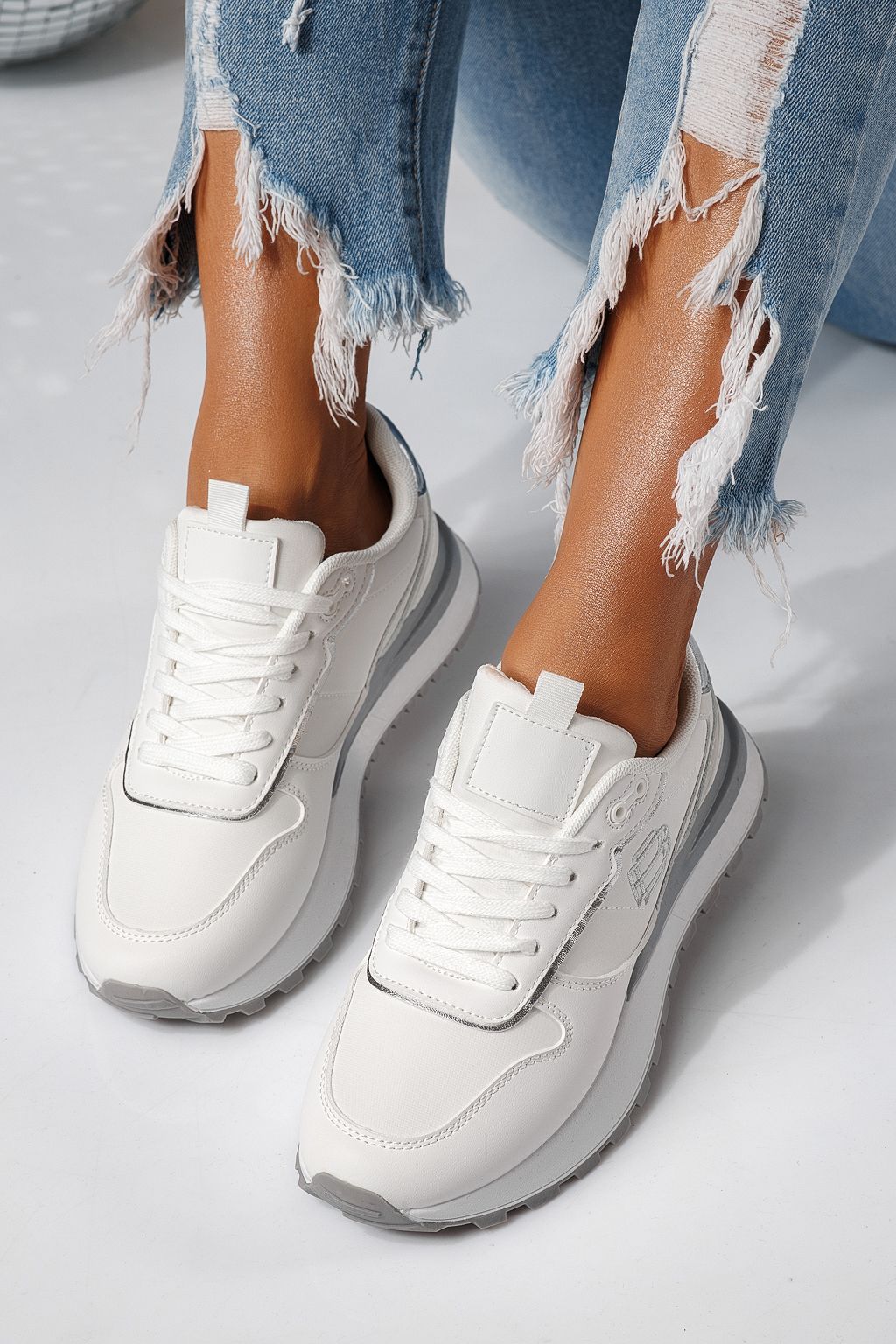 Дамски маратонки бели от текстилен материал Ava  #24320