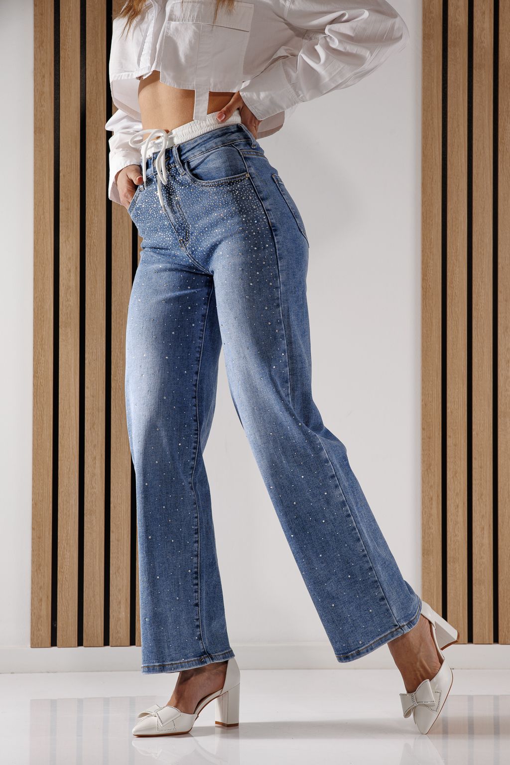 Дънки Wide Leg Fit Дамски Adalia сини #A1363