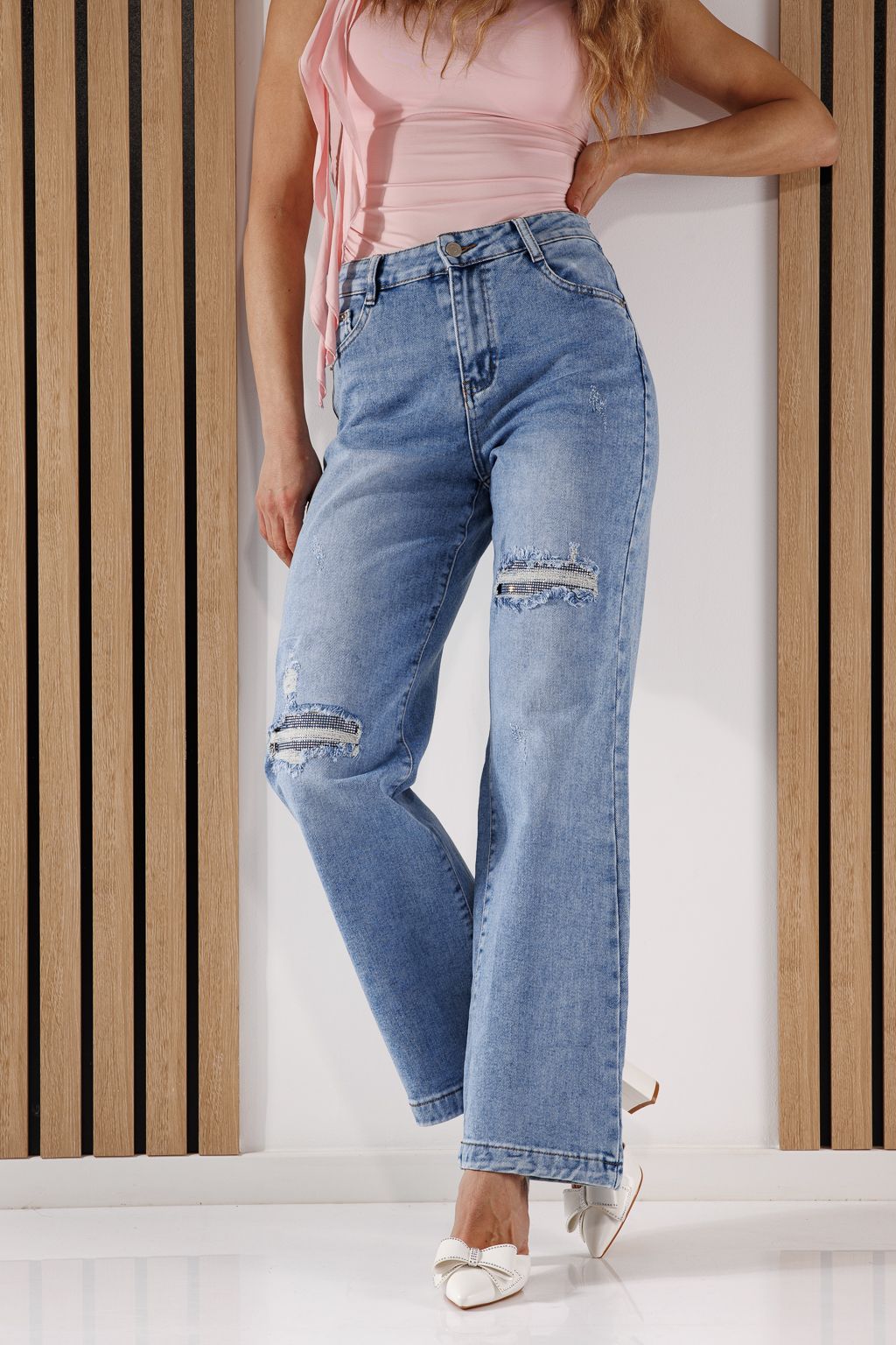 Дънки Wide Leg Дамски Becca сини #A1370