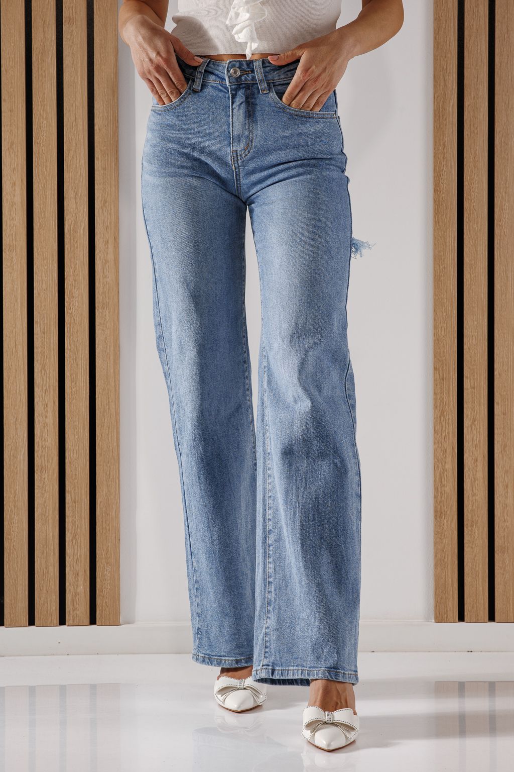 Дънки Wide Leg Дамски Maria сини #A1350