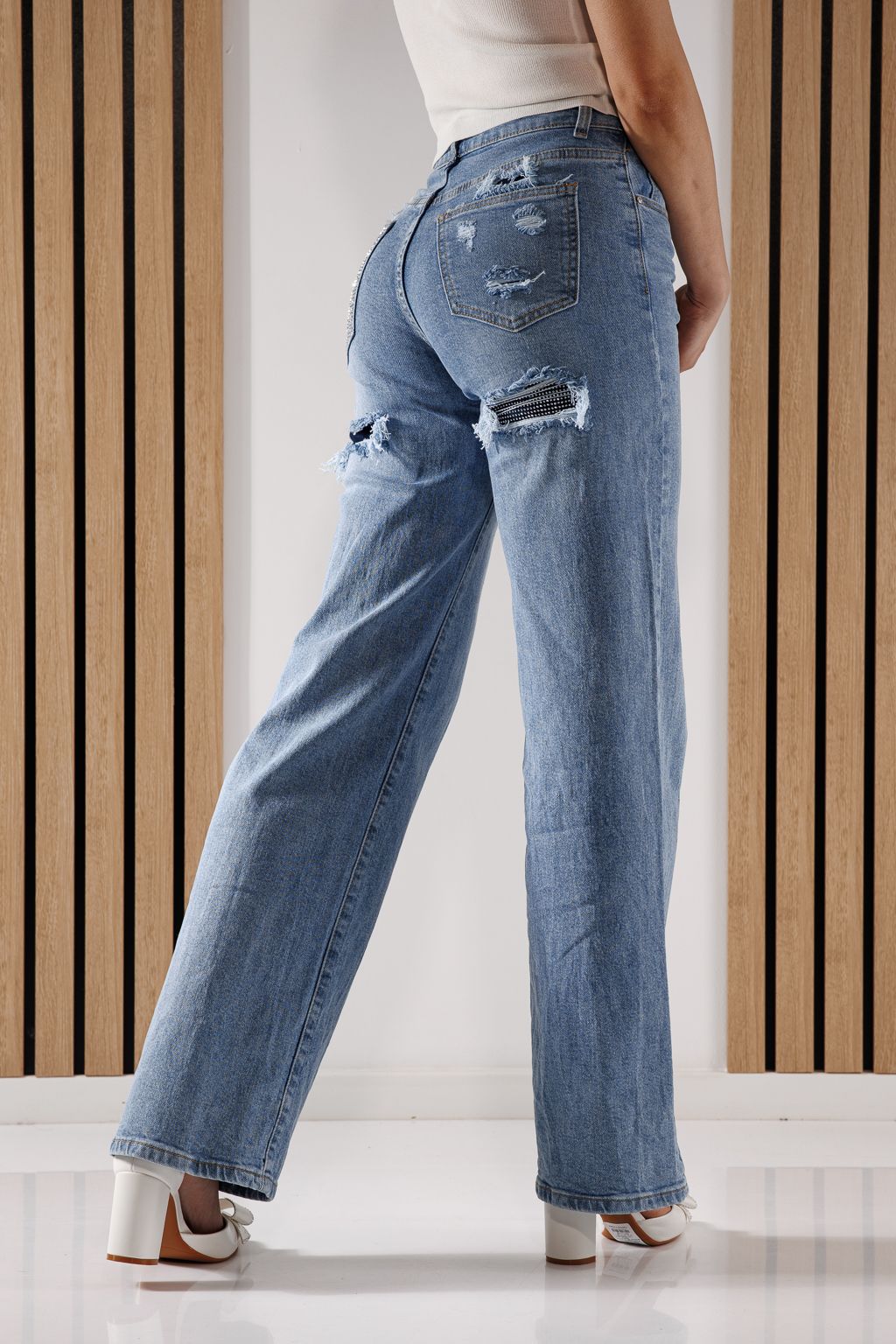 Дънки Wide Leg Дамски Maria сини #A1350