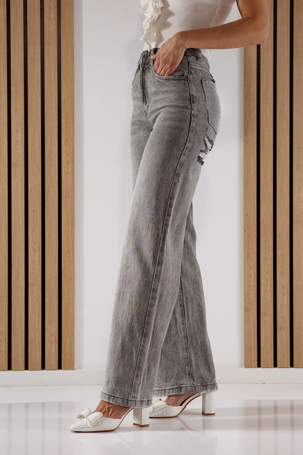 Дънки Wide Leg Дамски Maria сиви #A1348