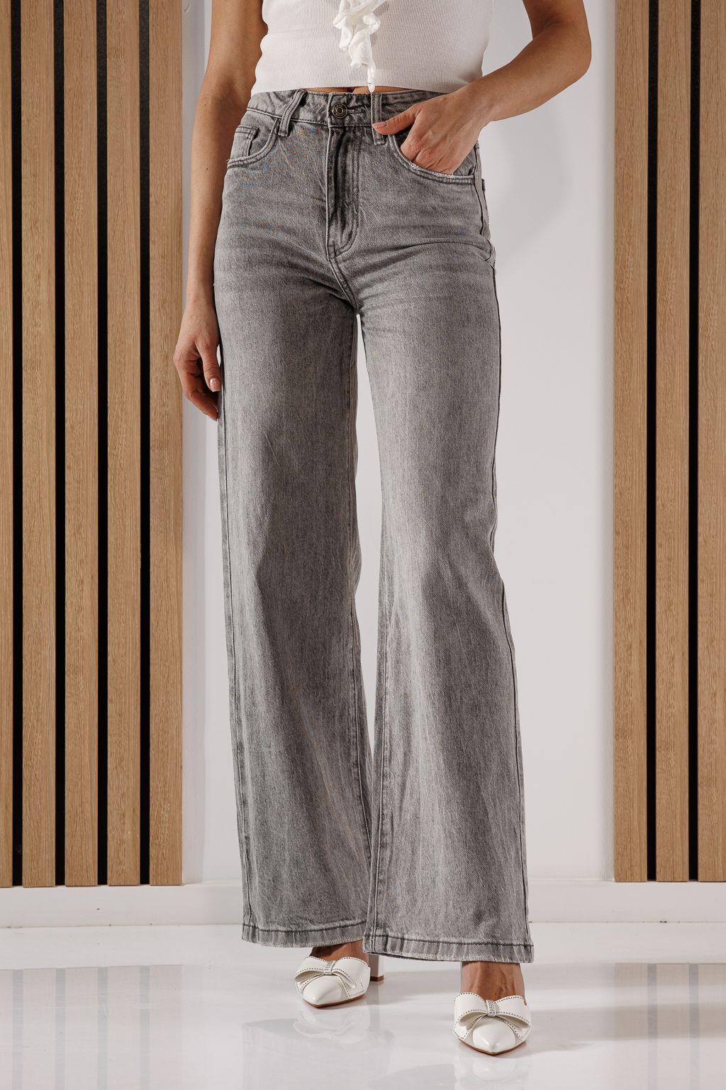 Дънки Wide Leg Дамски Maria сиви #A1348