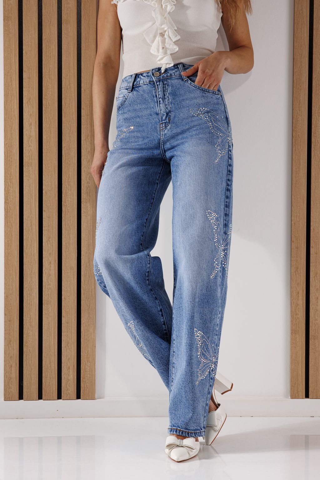 Дънки Разкроени Дамски Isabel сини #A1349