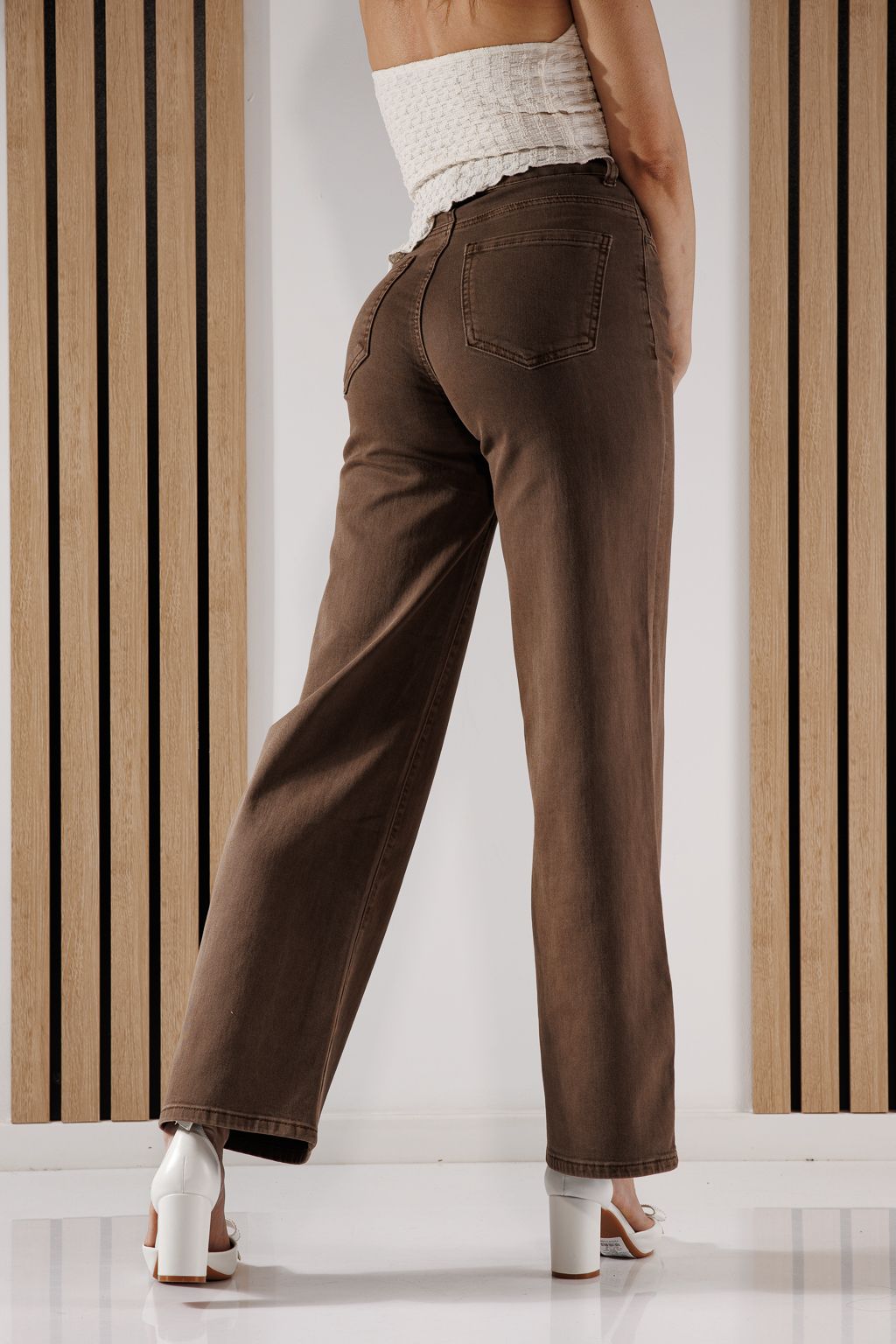 Дънки Wide Leg Дамски Ayda кафяви #A1345