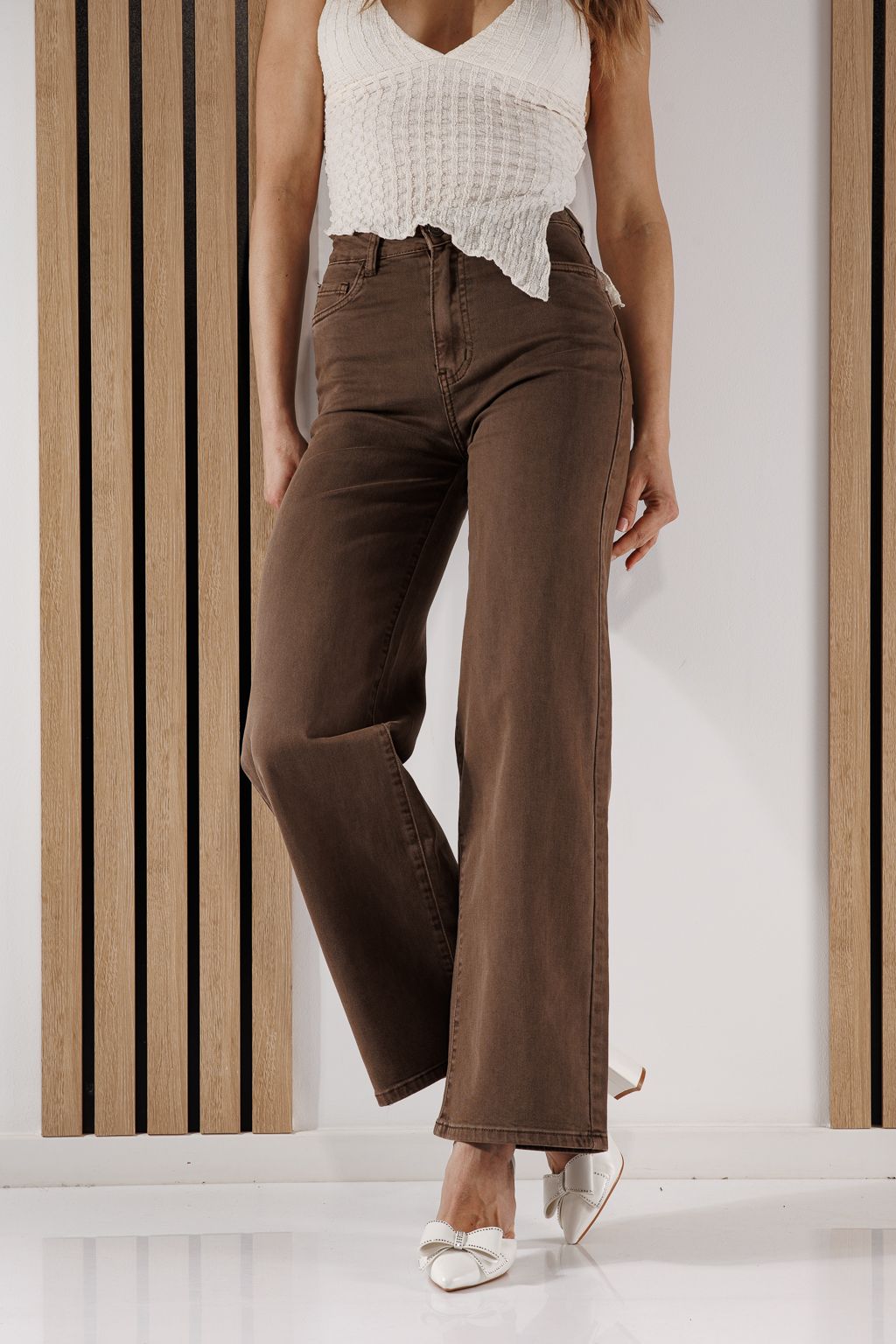 Дънки Wide Leg Дамски Ayda кафяви #A1345