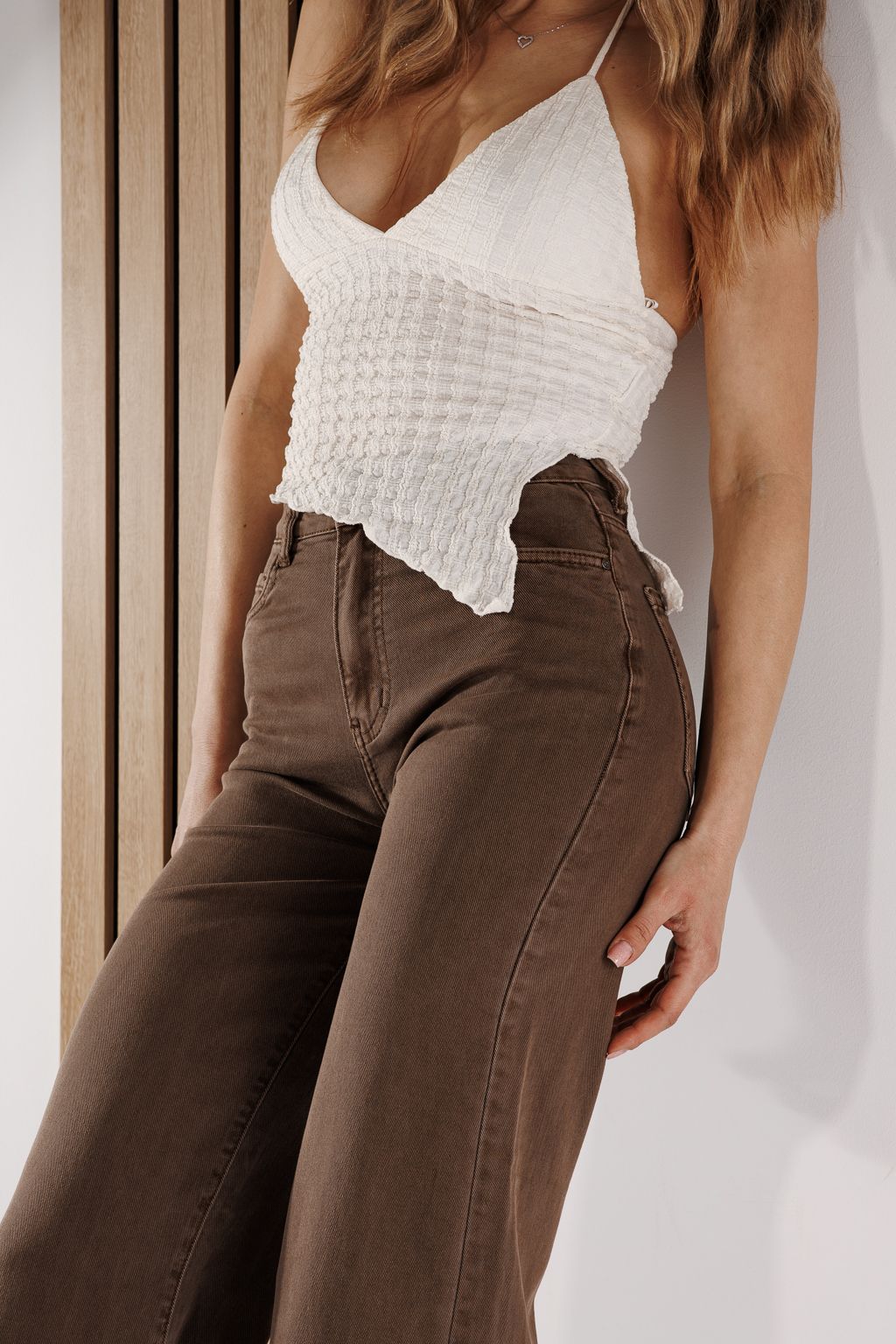 Дънки Wide Leg Дамски Ayda кафяви #A1345