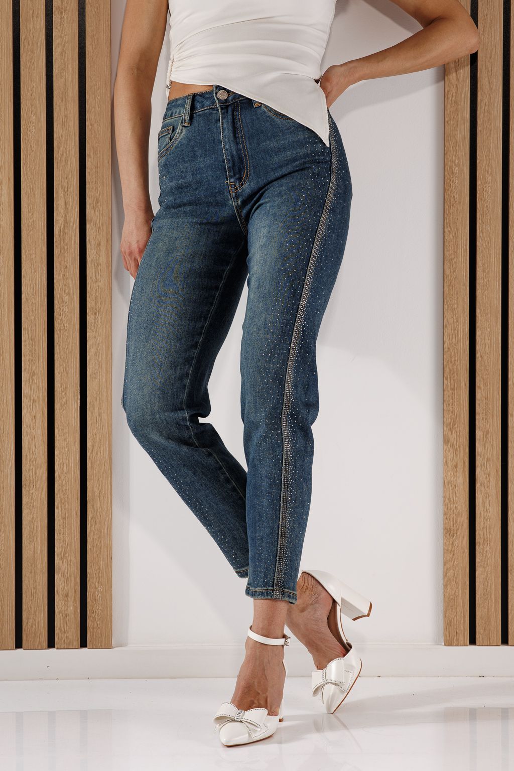 Дънки Baggy Fit Дамски Tina сини #A1364