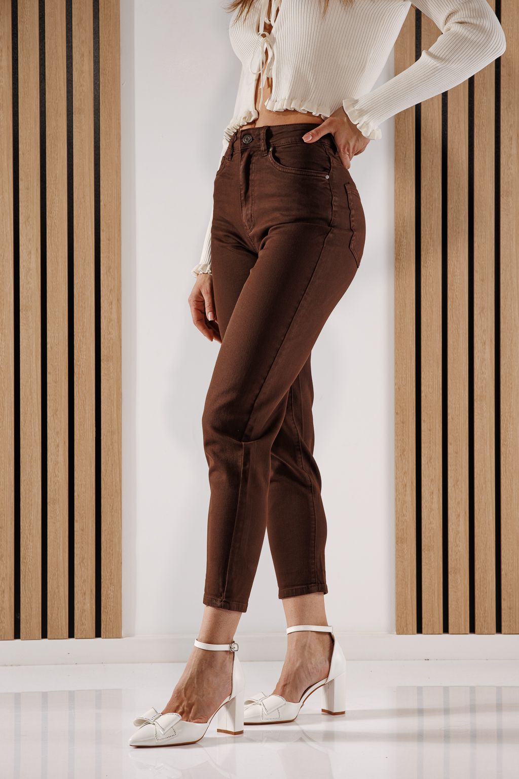 Дънки Baggy Fit Дамски Elena кафяви #A1373