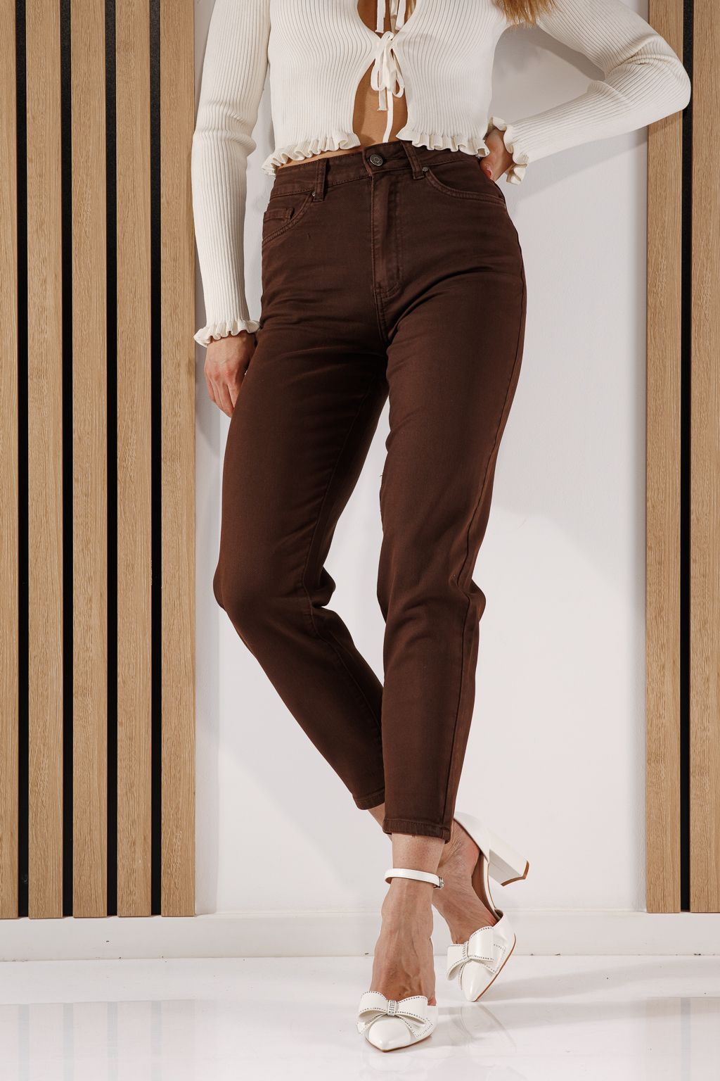 Дънки Baggy Fit Дамски Elena кафяви #A1373