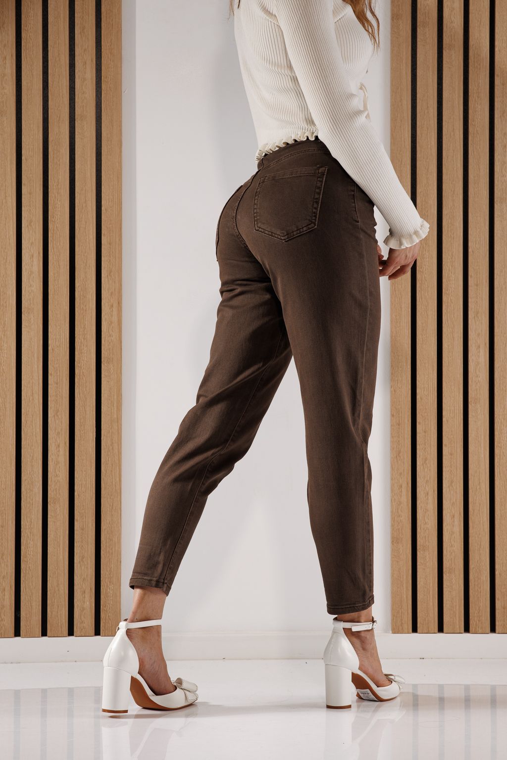 Дънки Baggy Fit Дамски Elena каки #A1372