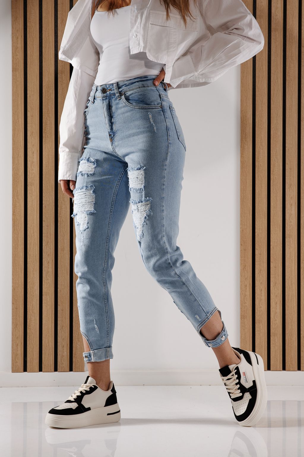 Дамски Дънки Boyfriend Flori Сини #A261