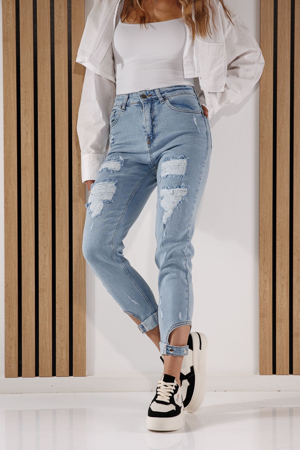 Дамски Дънки Boyfriend Flori Сини #A261