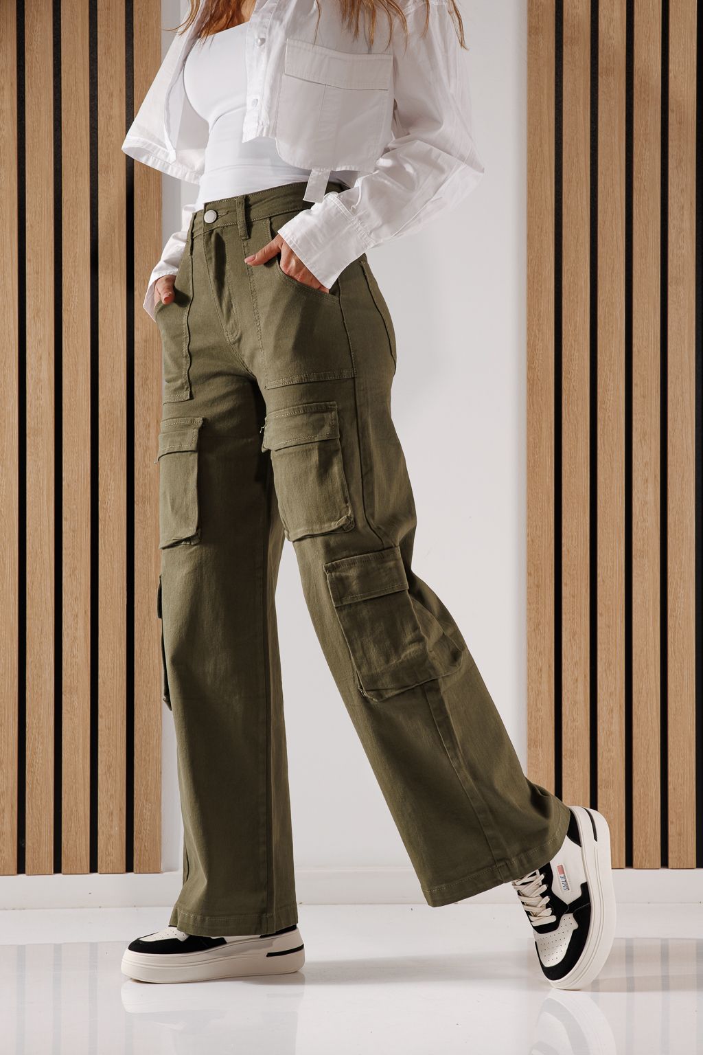 Дамски карго дънки Miki Каки #A642