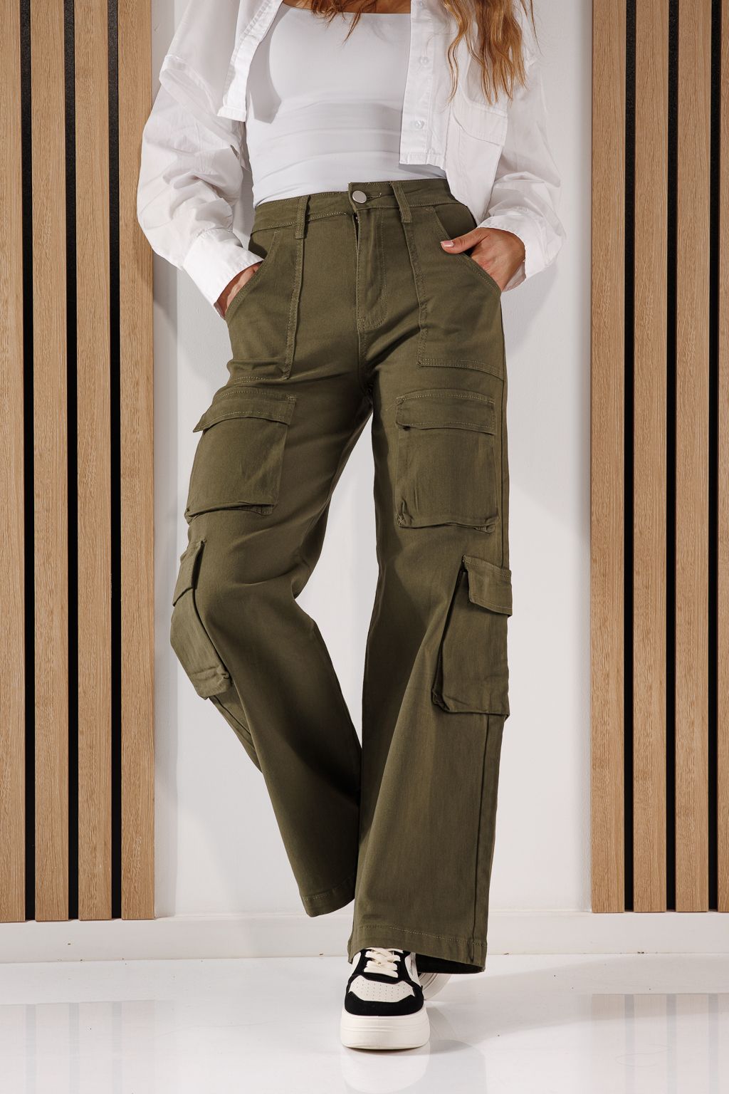 Дамски карго дънки Miki Каки #A642