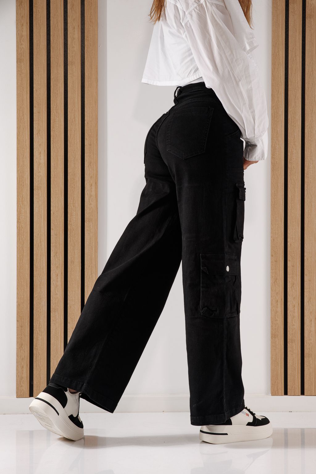 Дамски карго дънки Miki Черни #A643