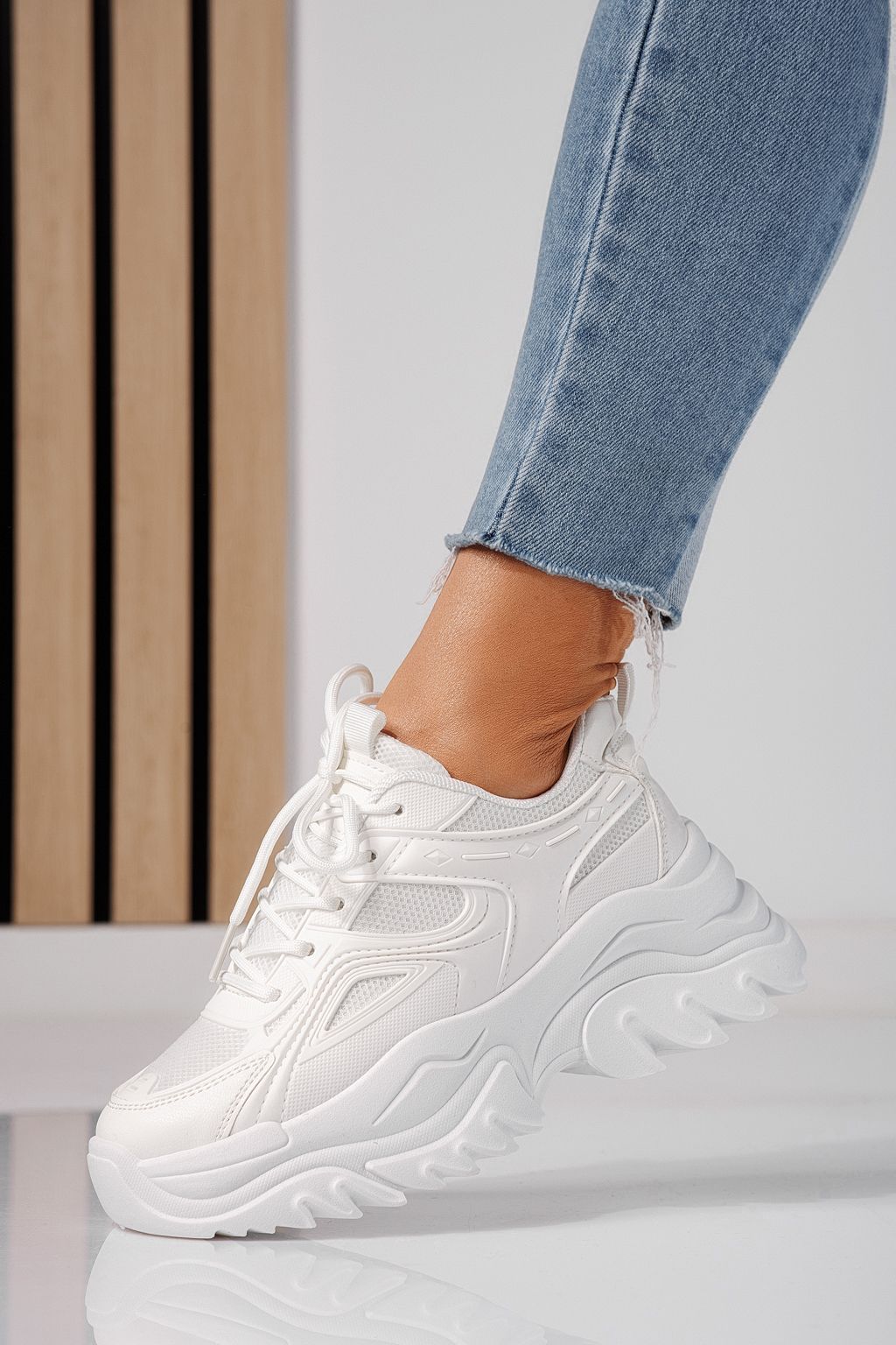 Дамски маратонки бели от текстилен материал Edith #24452