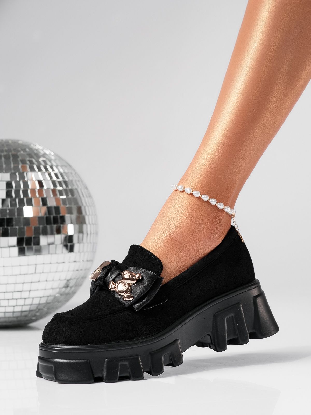 Всекидневни дамски обувки черни от обърната еко кожа Natalia2 #24480