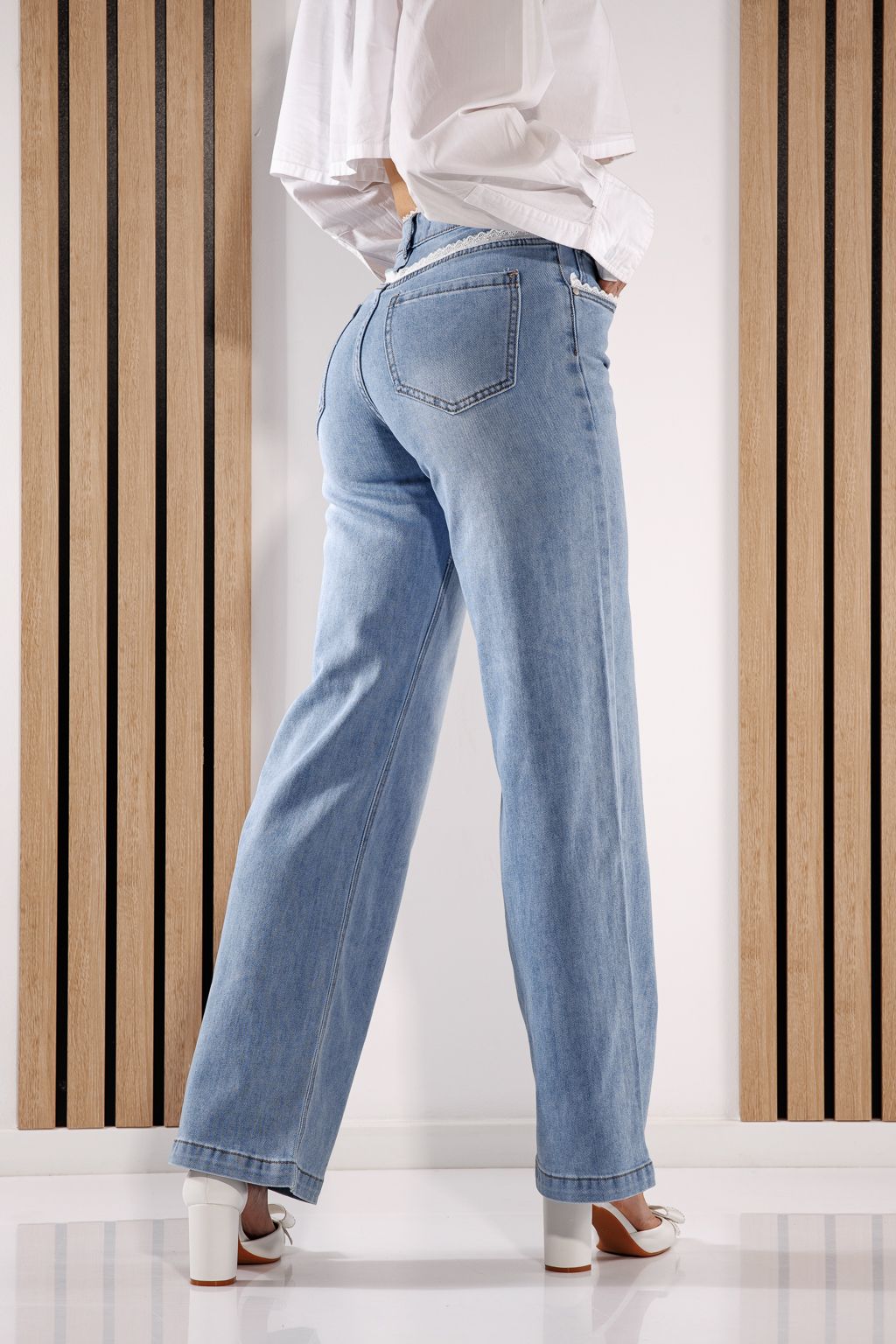 Дънки Wide Leg Дамски Calina Сини #A1386