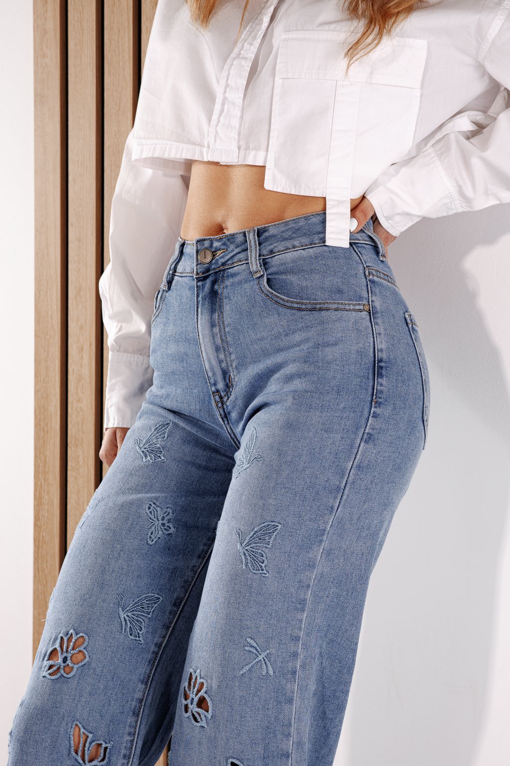 Разкроени дамски дънки Alyona Сини #A1383